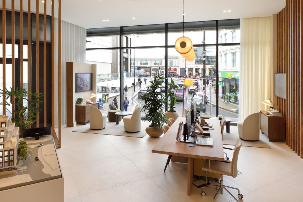 Open plan marketing suite with specialist decorative finishes